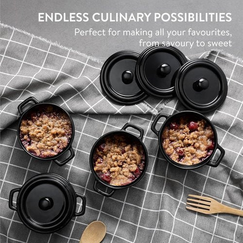 Navaris Mini Cocotte Casserole Dish Set - Oven-Proof with Lid - Easy Clean | 4 x 8 oz (237 ml) - Black