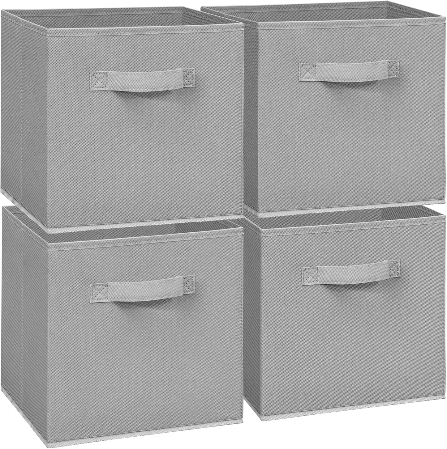 Skiennix 11x11 Storage Bins - Set of 4 Collapsible Fabric Organizers with Handles | Grey