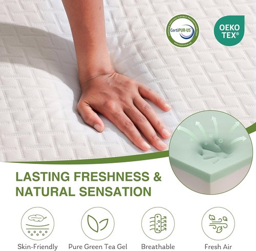 EGOHOME 8-Inch Queen Memory Foam Mattress - Cooling Green Tea Gel for Pressure Relief | CertiPUR-US Certified, 80''L x 60''W