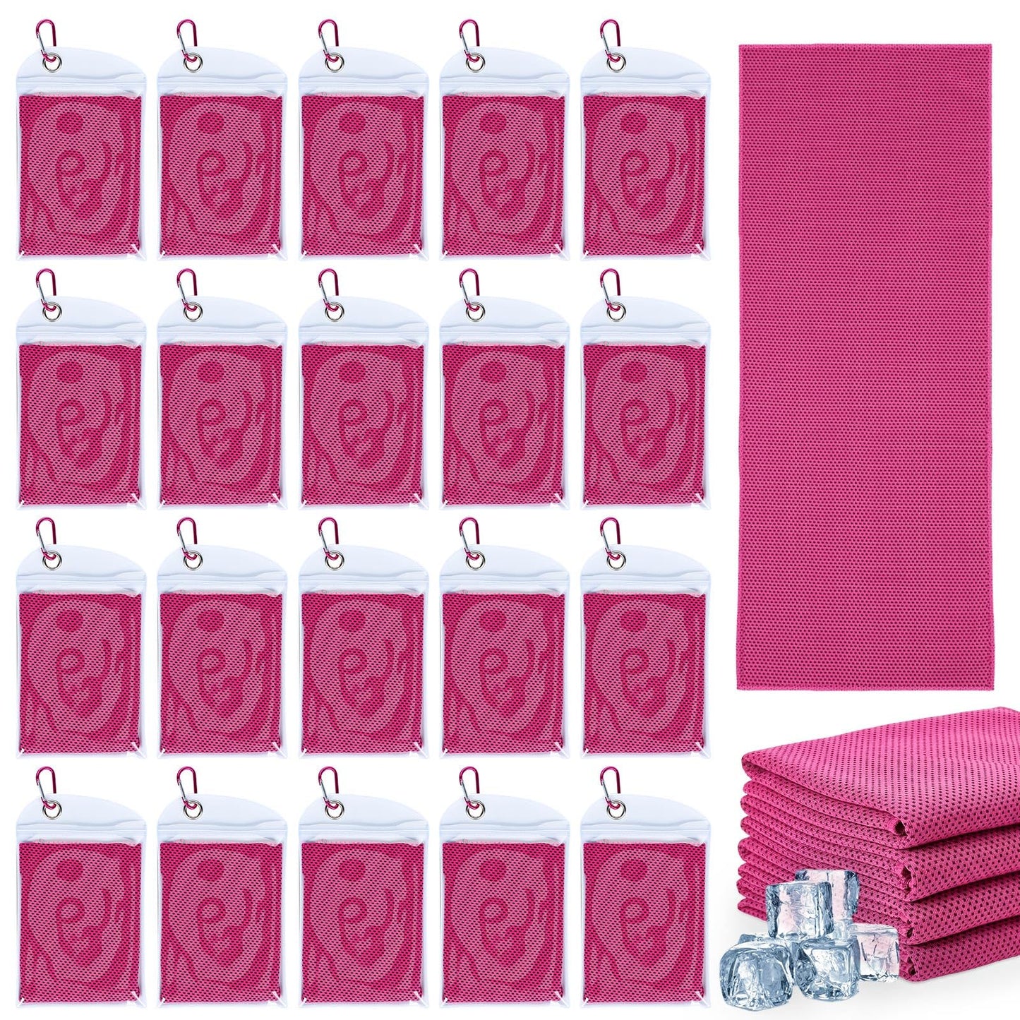 Honoson 20 Pack Cooling Towels Bulk 27 x 16 Inch Ice Breathable Soft Chilly Sweat Rag Cold Towels for Neck and Face for Hot Weather Yoga Gym Sport Running Golf Workout Fitness Camping(Rose Red)