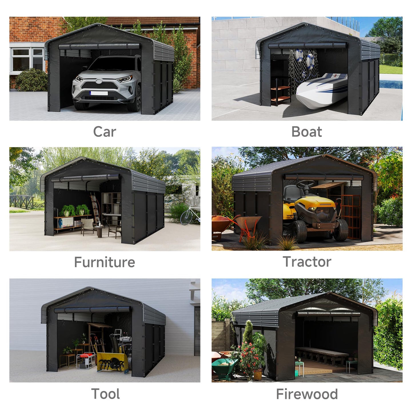 10x15FT Heavy Duty Metal Carport,Outdoor Garage with Removable Sidewalls & Doors, Heavy Duty Steel Frame and Galvanized Roof for Cars and Boats, Gray