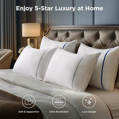 Bedsure Queen Pillows - Luxury Firm Sleeping Pillows with Diamond Design Cover | Fluffy Down Alternative Filling