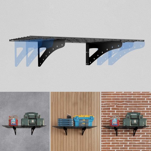 Garage Shelving | Wall Mounted Heavy Duty Set of 2 - 2 x 4 ft Floating Storage Racks, Black, 250 lbs Capacity