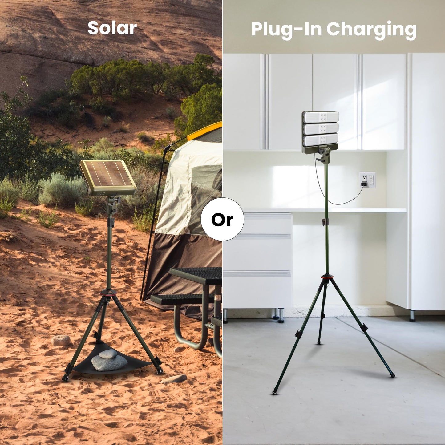 Feit Electric Rechargeable LED Solar Work Light with Tripod, 3000 Lumens, 3 Detachable Magnetic Light Bars, USB-C & Solar Charging, Solar/Tripod