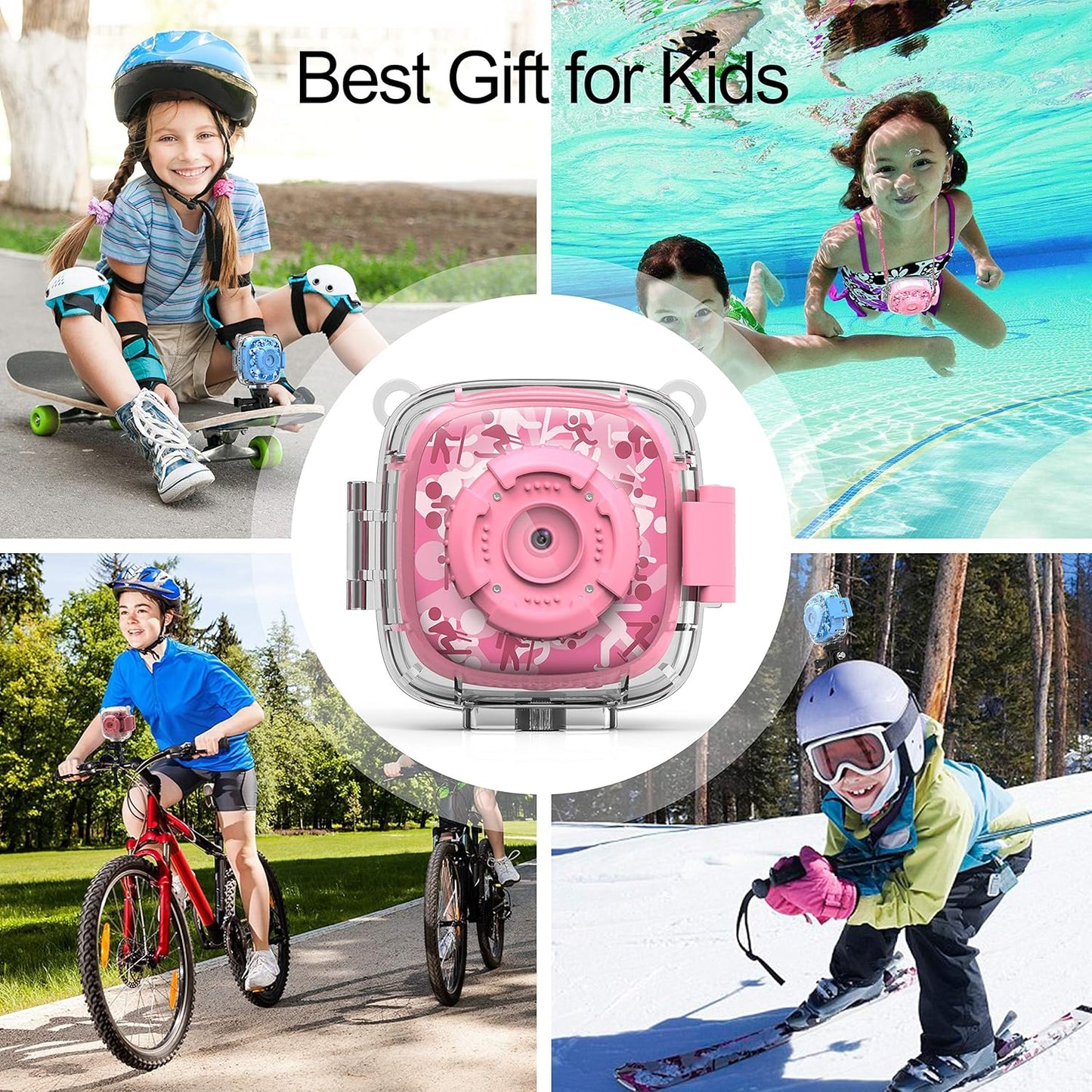 AKAMATE 1080P 4Games, 32GB Kids Action Camera Waterproof Video Digital Children Cam HD Sports Camera Camcorder for Boys