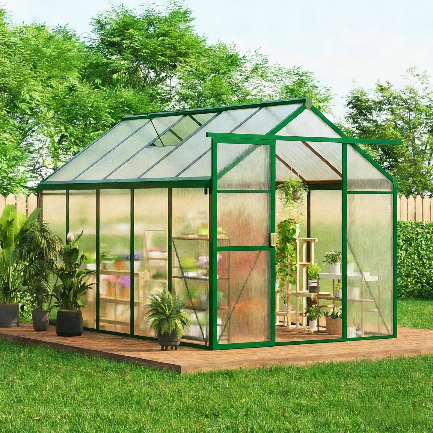 6x10 ft Outdoor Polycarbonate Greenhouse, Durable Aluminum Frame with Lockable Door, Adjustable Roof Vent, Ideal for Backyard, Patio, or Garden, All-Weather Green Houses for Outside Plant Growing