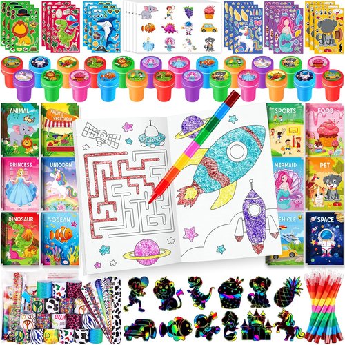 BenLouis Kids Party Favors Set - 96Pcs Mini Coloring Books, Crayons & Stickers for Birthday Goodie Bags
