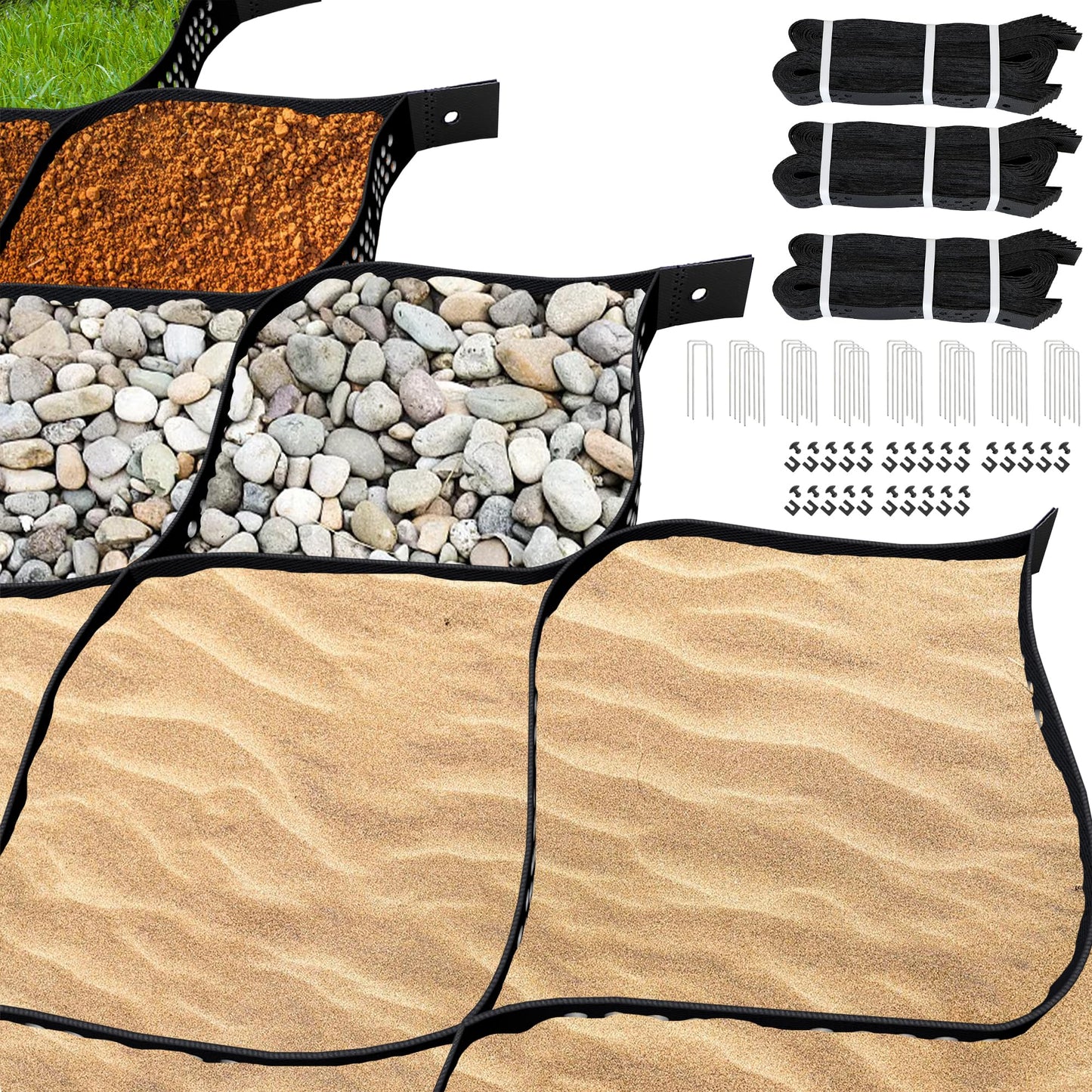 3" Thick Gravel Grid 49.5x6.5 FT, Geo Ground Grid with Connectors and Stakes, Geo Cell Gravel Retainer 1885 LBS Per Sq ft Stabilization System for Driveway DIY Patio Pavement Park Garden & Slope