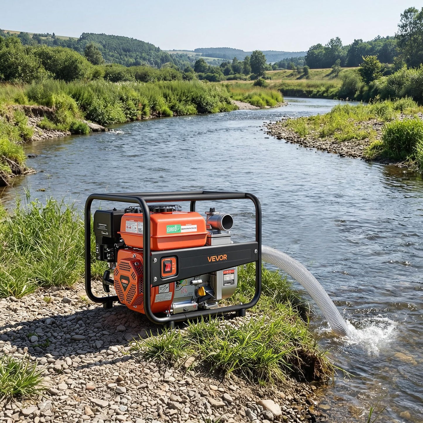 VEVOR Gas Powered Water Pump, 2 in, 158 GPM 7HP Semi Trash Water Transfer Pump Portable, Gasoline Engine with 25 ft Discharge Hose, Heavy Duty Frame, Cast Iron Impeller, for Irrigation, Ponds, Pools