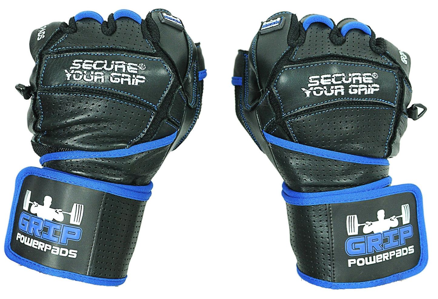 Elite Leather Gym Gloves with Built in 2" Wide Wrist Wraps Grip & Design for Weightlifting Power Lifting Bodybuilding & Strength Training Workout Exercises (Blue, X-Small)