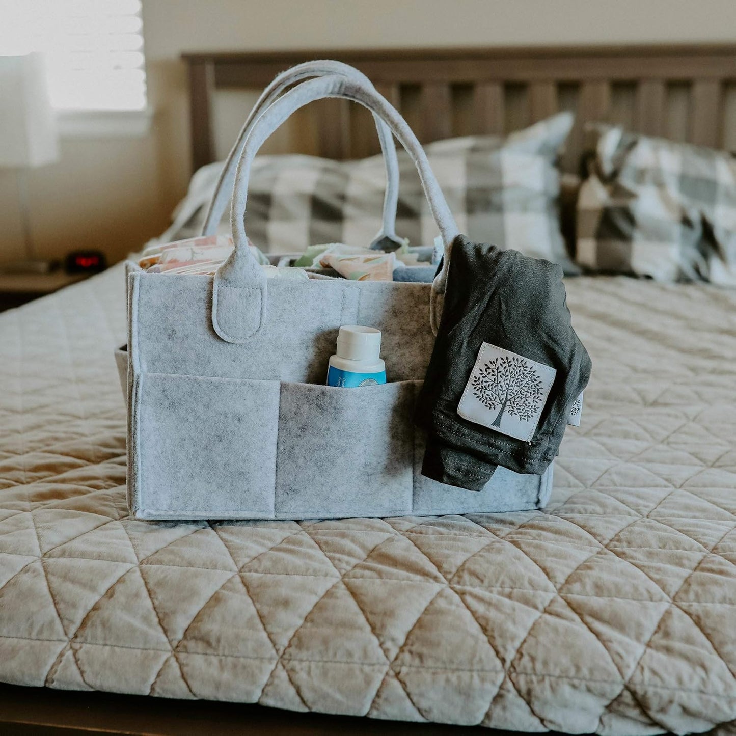 Parker Baby Diaper Caddy - Stylish Nursery Storage Bin & Car Organizer for Diapers - Gray, Regular Size