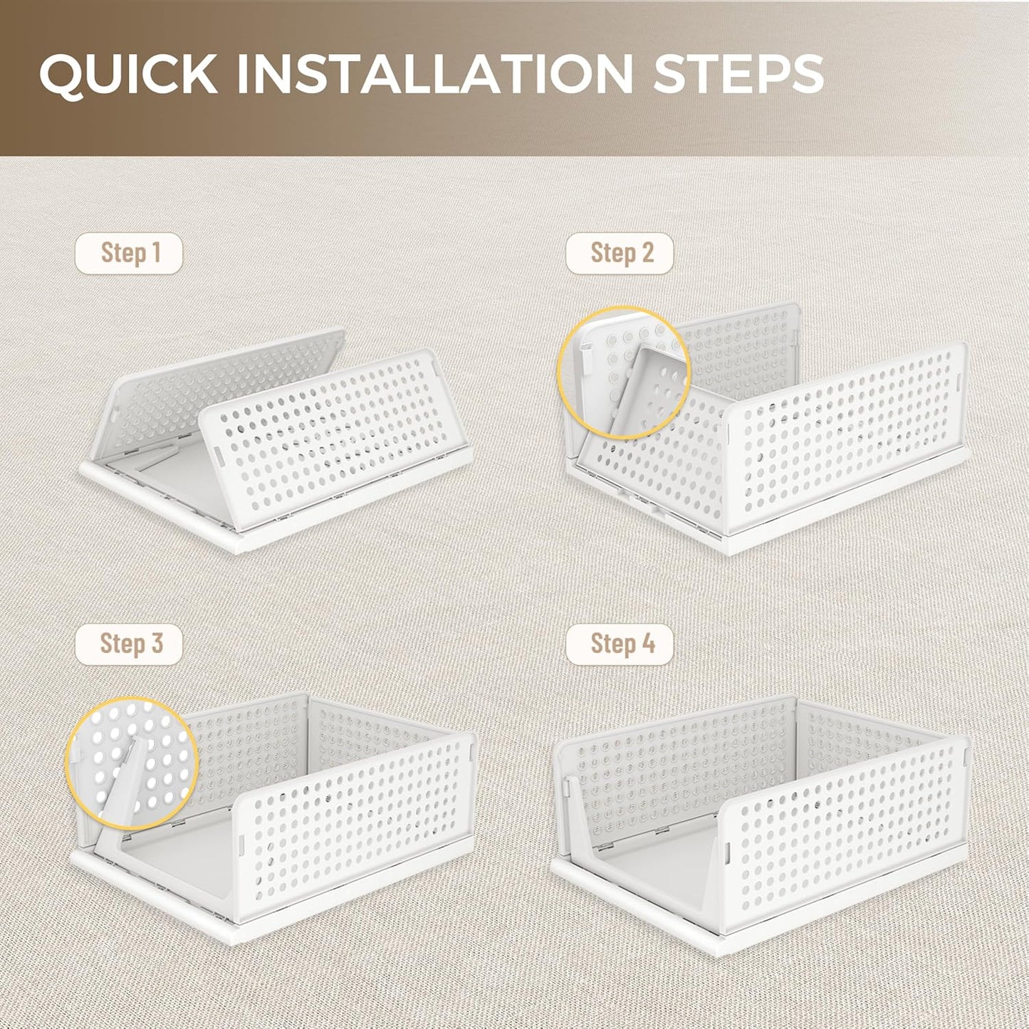 Pinkpum 8-Pack Closet Organizers - Stackable Plastic Storage Bins for Wardrobe & Kitchen | White