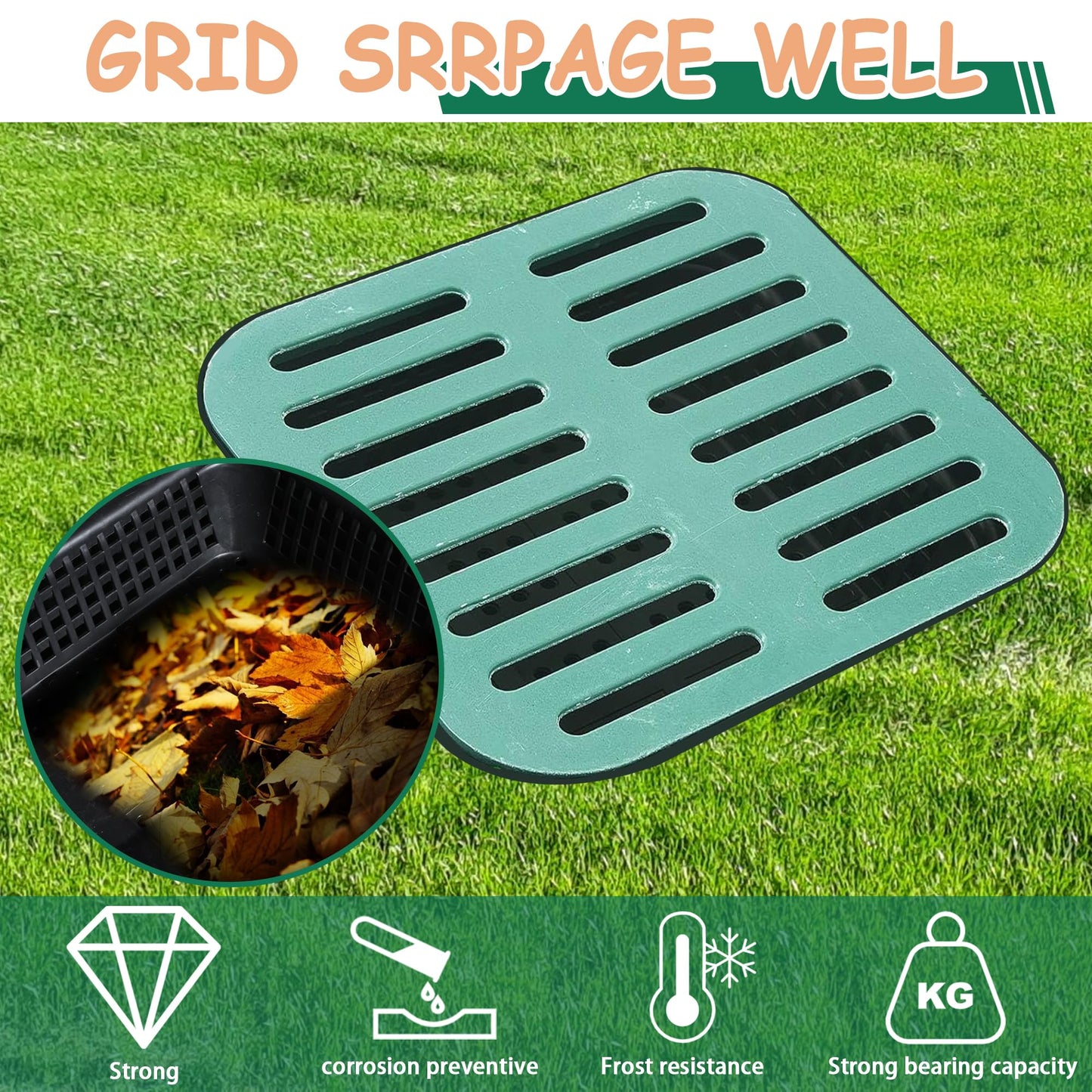 18x18x15 in Large Catch Basin for Drainage with Debris Basket,Catch Basin with Fiber Glass Grate,French Drain Catch Basin Without pre drilled Holes are Suitable for courtyards, downspouts, lawns