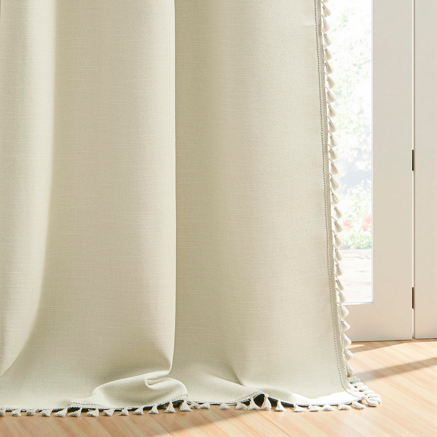LIMON HOME Linen Blackout Curtains for Living Room 84 Inches Long Boho Black Out Curtains for Bedroom Thermal Insulated Light Blocking Drapes 2 Panels Set Noise Reduction Curtain