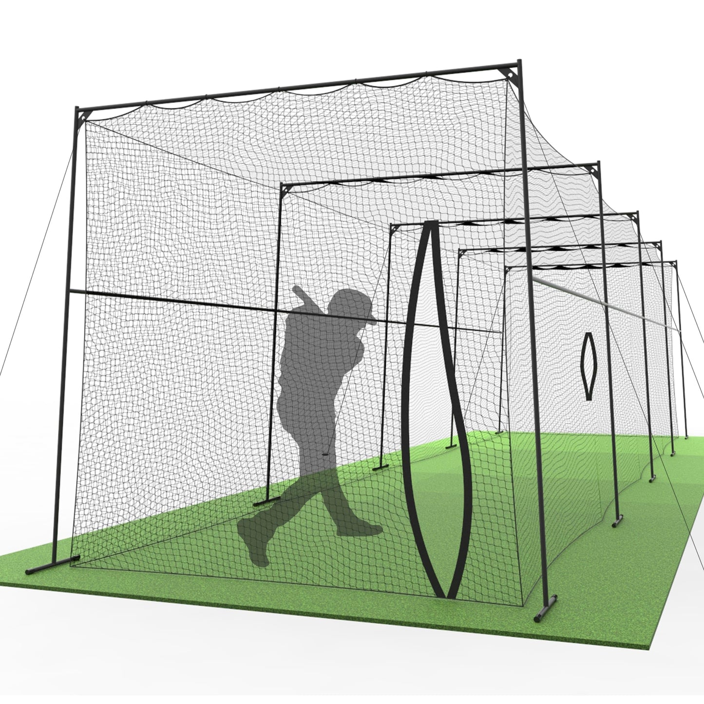 Murray Sporting Goods Baseball/Softball Batting Cage 40 ft - Black Steel Metal Frame with 60-Ply Net | Net Includes 7 ft Entrance Door and 4 ft Pitching Machine Hole