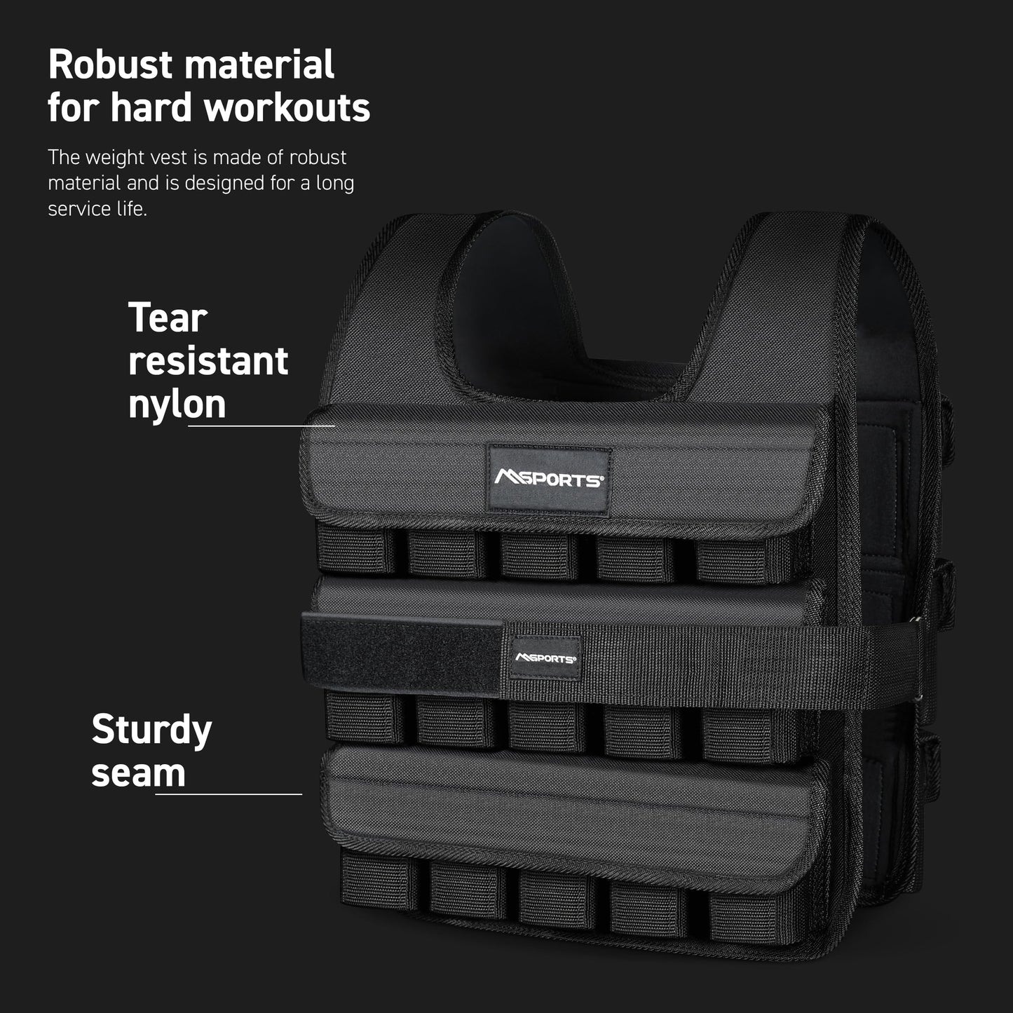 MSPORTS Premium Weighted Vest for Women & Men – Adjustable 11–65 lb, Running Vest, Walking Weighted Vest, Tactical Style Training Vest for CrossFit, Strength, Cardio & Home Workouts (Black, 45 lb)