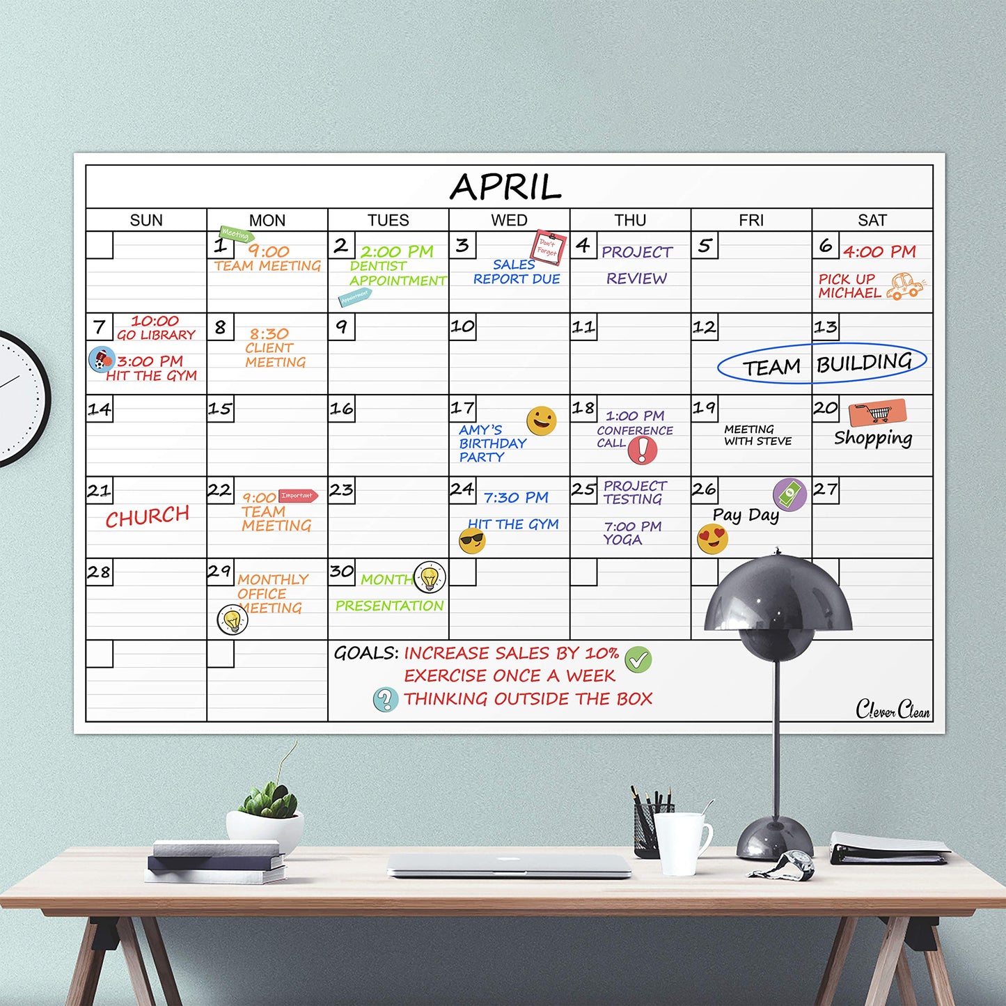 Large Dry Erase Wall Calendar - 24"x 36" Undated Monthly Calendar for Home, Office, Classroom - Reusable Laminated Task Organizer