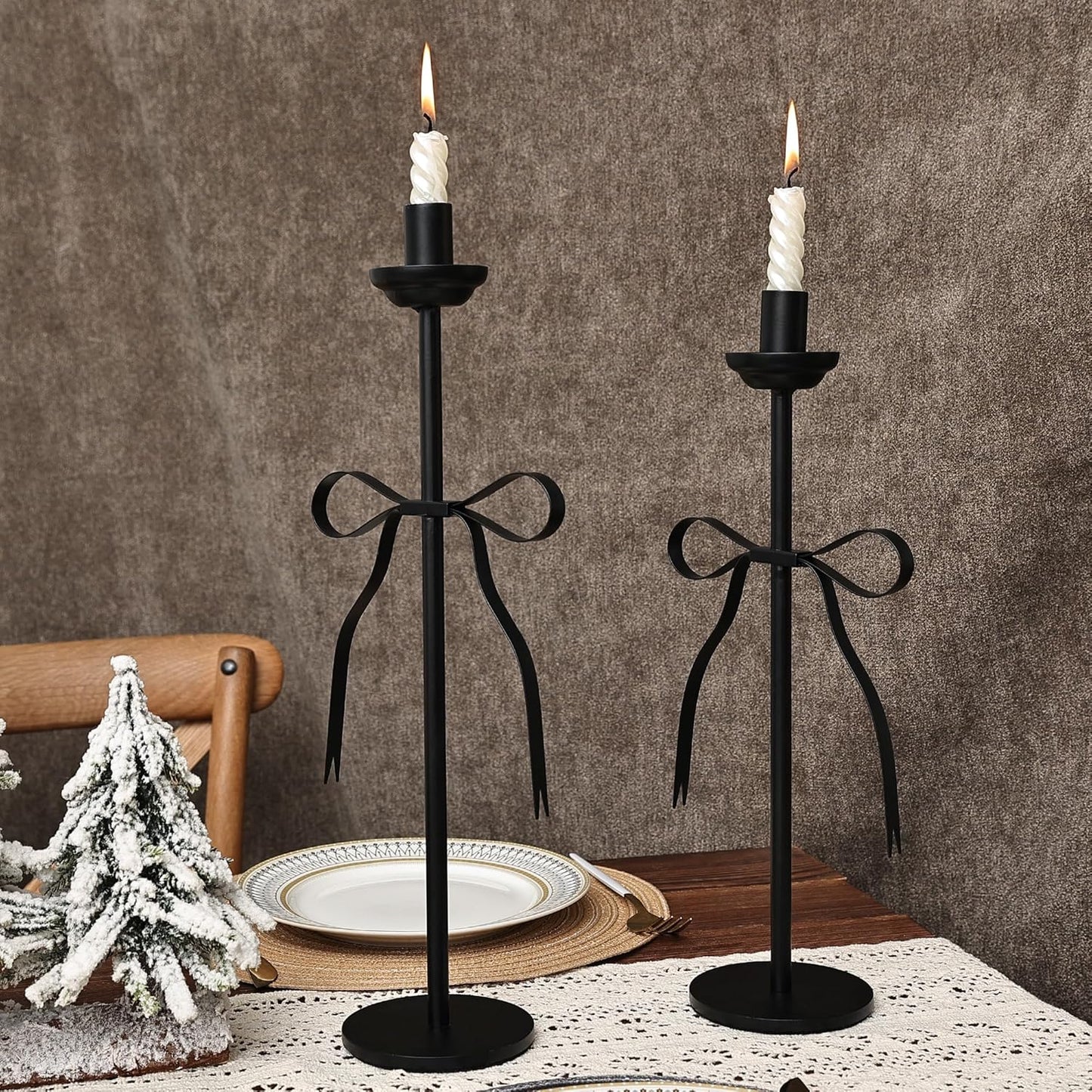 Regine Switzerland Black Taper Candlestick Holders - Set of 2 Modern Metal Candle Stands for Dining Table Decor
