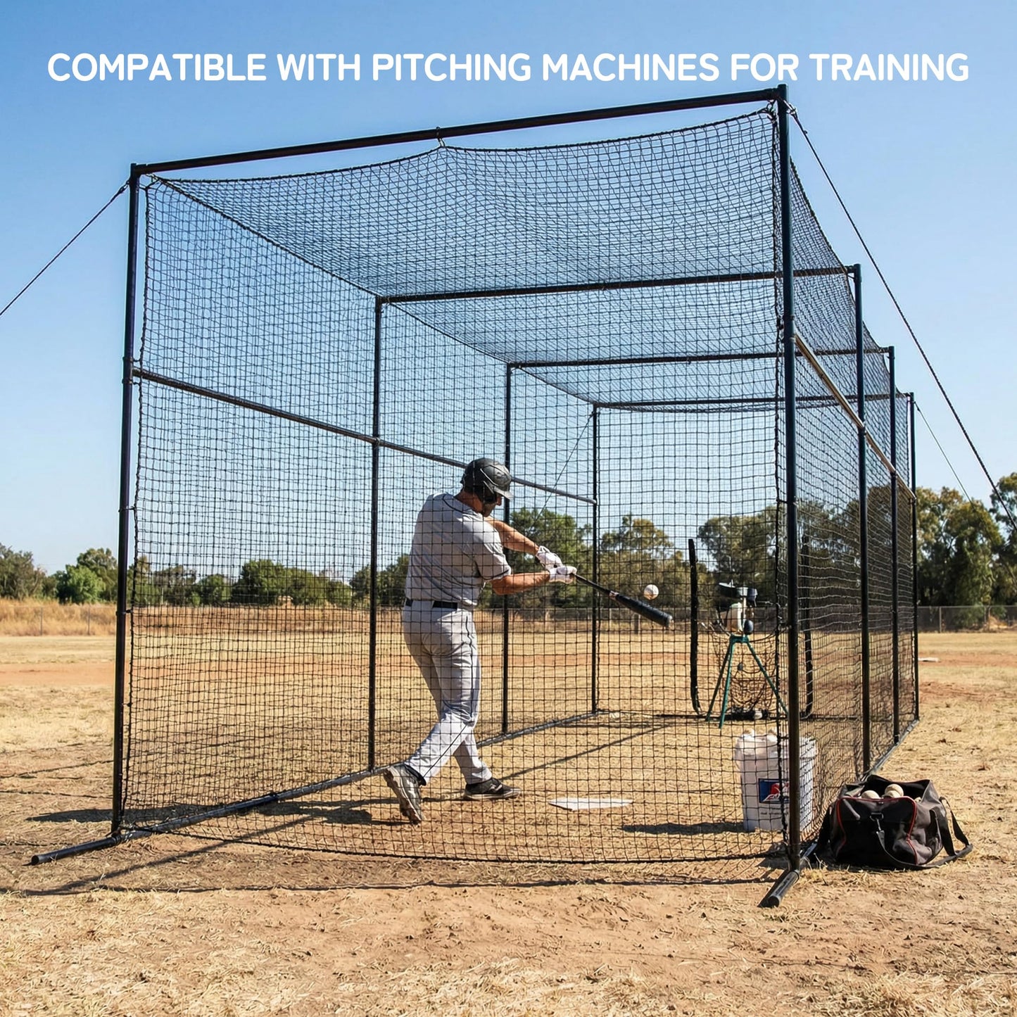 MR 40FT Batting Cage, Baseball Softball Hitting Cage Net and Frame, Heavy Duty Baseball Softball Training Equipment, Framed Batting Cage Complete Package for Hitting and Pitching Practice, Black
