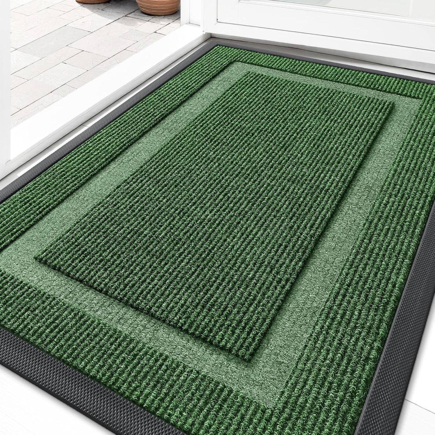 OLANLY Waterproof Front Door Mat - All-Season Indoor/Outdoor Doormat, Easy Clean, 36x24, Green
