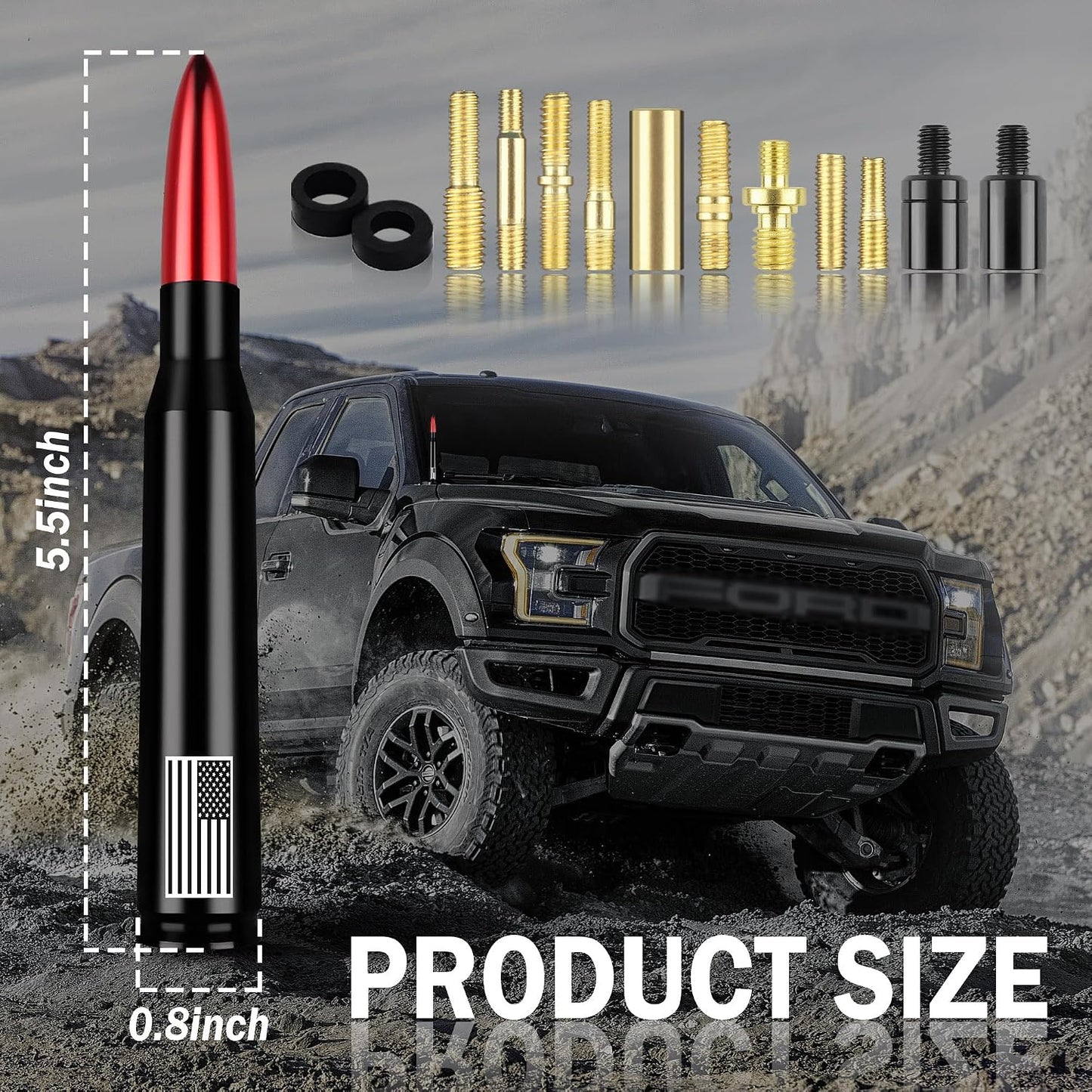 Junecarp American Flag Car Bullet Antenna,Truck Exterior Decoration Accessories[New Upgrade Flag Design] Car Antenna