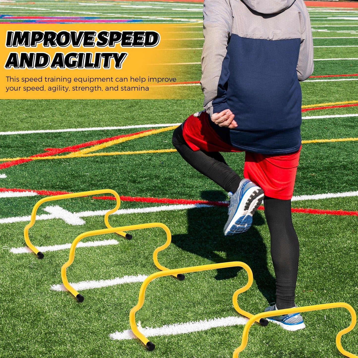Wettarn 12 Pcs 9" Speed Training Agility Hurdles for Athletes Reliable Training Hurdle Plyometric All Purpose Practice Equipment for Soccer Basketball Football(Yellow)