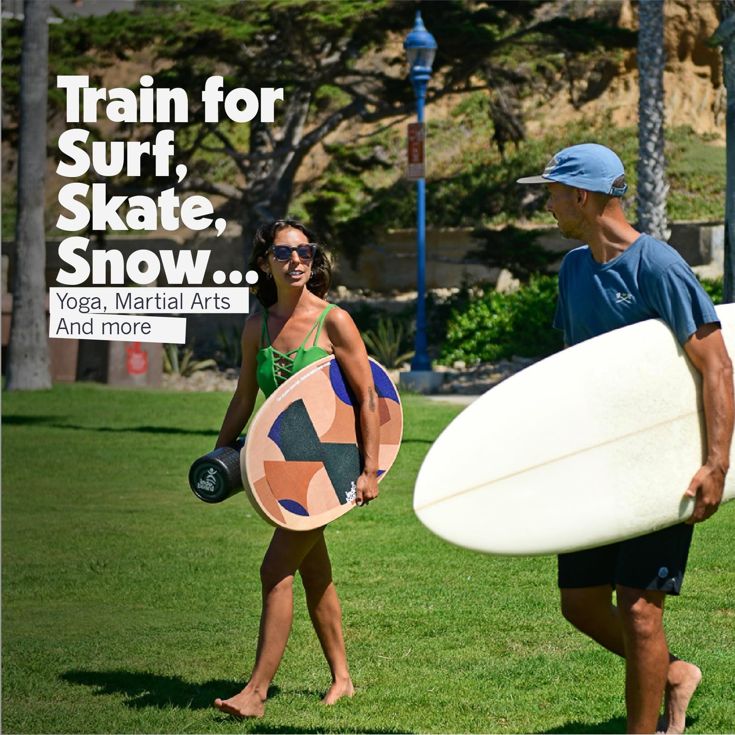 The Original Indo Board - Balance Board Trainer for Core Strength, Stability & Athletic Performance - Surfing, Skateboarding, Snowboarding, Yoga, Physical Therapy & More. Includes Board and Roller. "Bamboo Beach" Design.