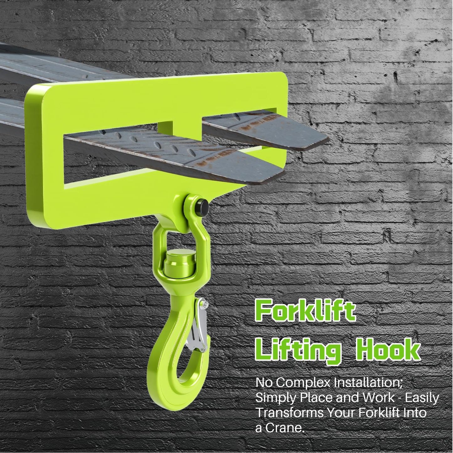 CHENNTAI Portable Forklift Crane Attachment, Heavy Duty Dual Forklift 360° Swivel Hook for Transport, Construction and Warehouse Lifting