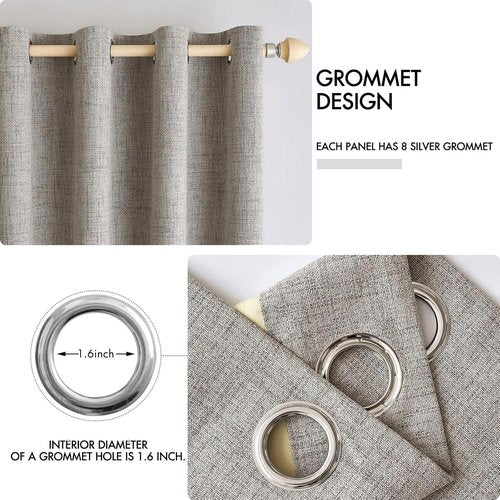 MIULEE 100% Blackout Linen Textured Curtains - Thermal Insulated Room Darkening Drapes | Warm Taupe, 52 x 84 Inch (2 Panels)