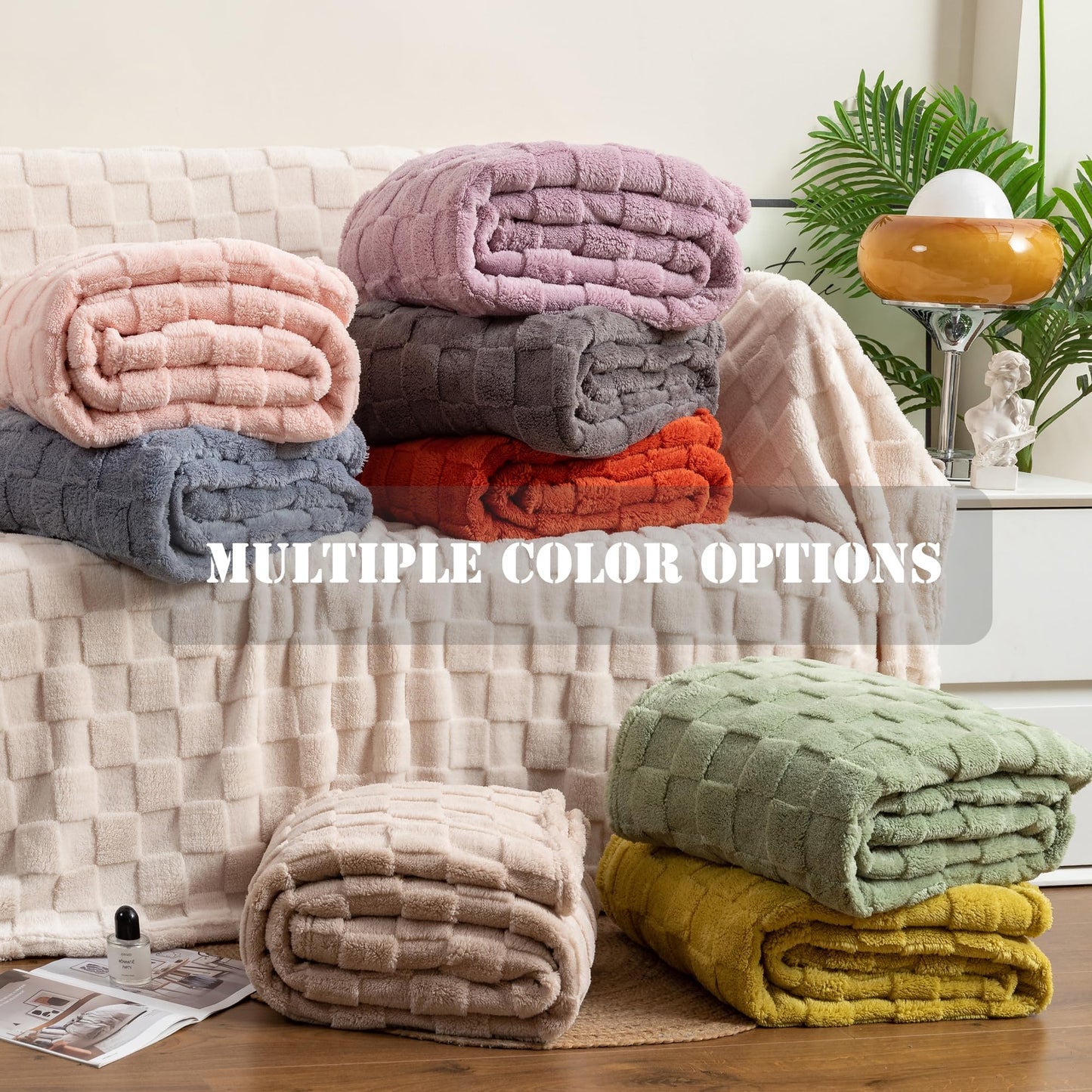 Flannel Checkerboard Throw Blanket 3D Checkered Super Soft Fluffy Lightweight for Sofa Chair Bed Camping Anti-Pilling Protecting The Sofa for All Seasons (Gray Blue, 50 x 60 inch)