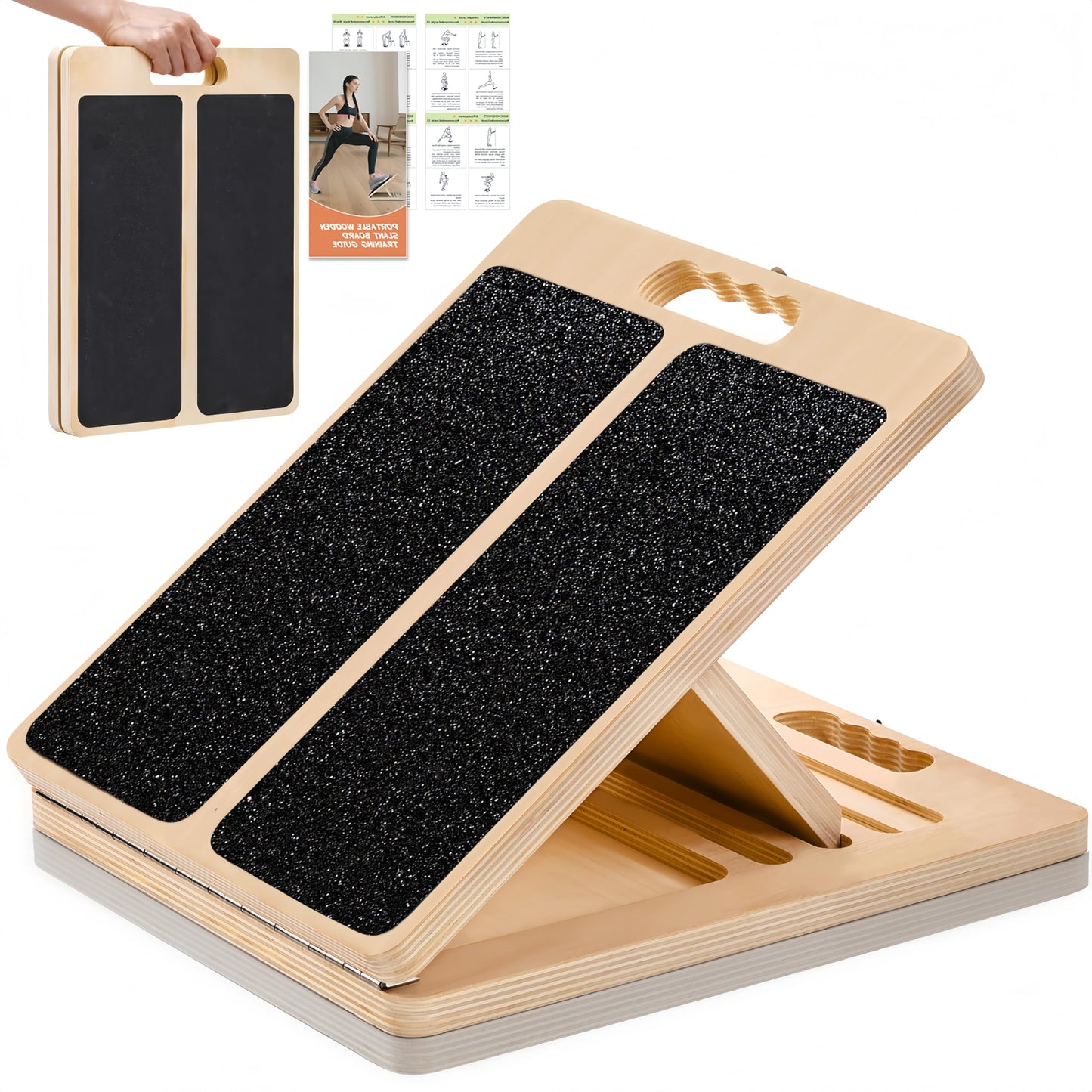 Wooden Calf Stretching Slant Board, 320 Lbs Weight Capacity Adjustable Stretch Board, Suitable for Calf Ankle Velour Slant Board, Achilles Tendon Physical Therapy Leg Trainer, Leg & Foot Stretching