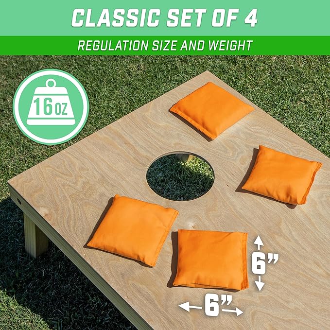 GoSports Classic Cornhole Bean Bags Set of 4-16 Colors Available - Regulation All Weather, Mix and Match
