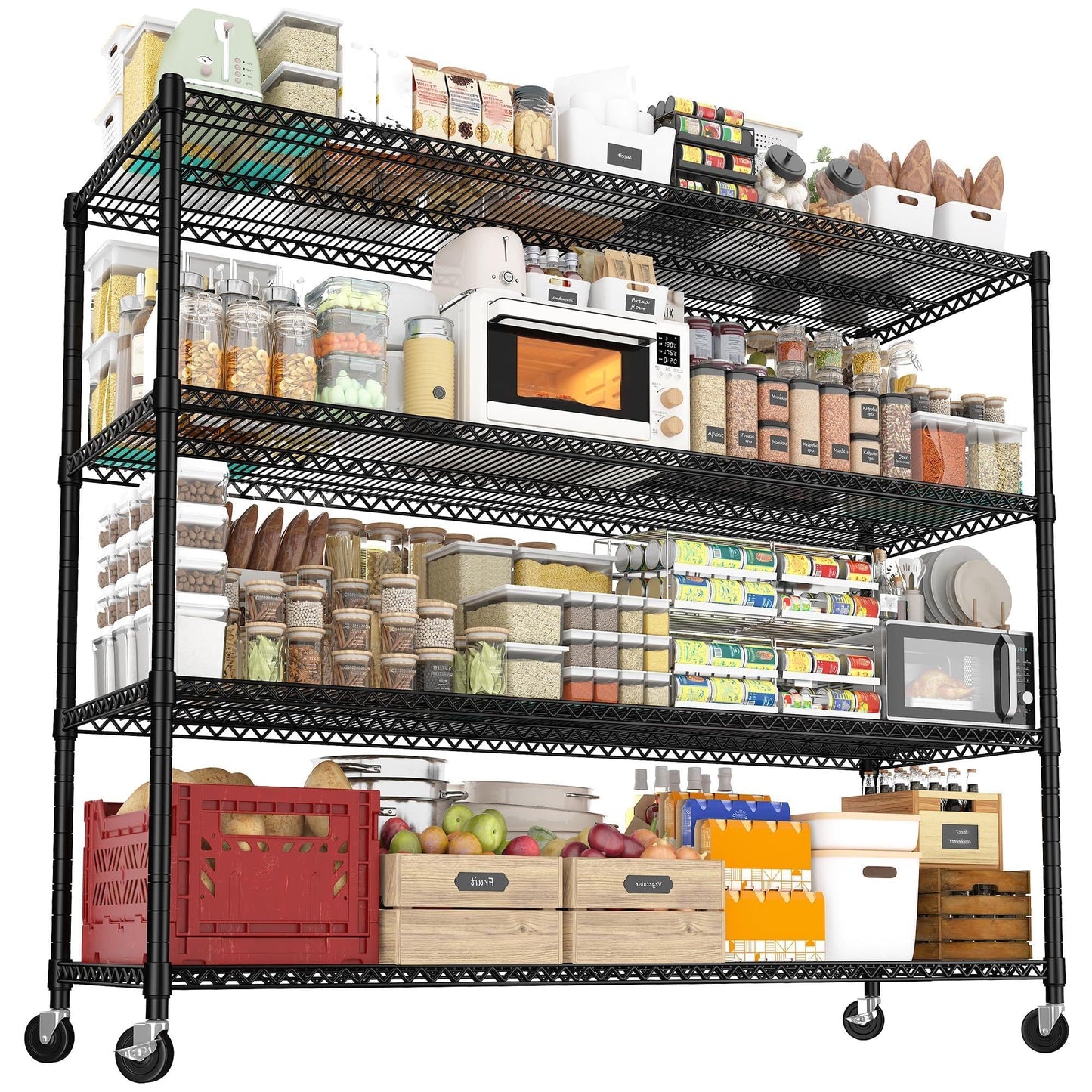 REIBII 60''W Storage Shelves 2399LBS Wire Shelving with Wheels Garage Shelving Heavy Duty Metal Shelves for Storage Rack Adjustable Shelf for Commercial Garage Kitchen, 60" W x 18" D x 65.5" H
