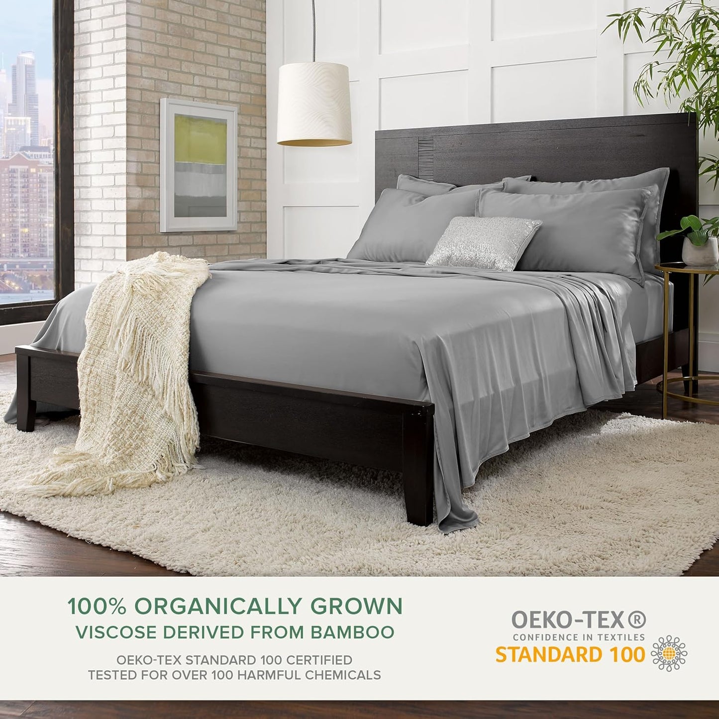 Pure Bamboo Queen Sheets - Luxuriously Soft 100% Organic Viscose Bed Sheet Set | Cooling & Durable (Queen, Stone Grey)