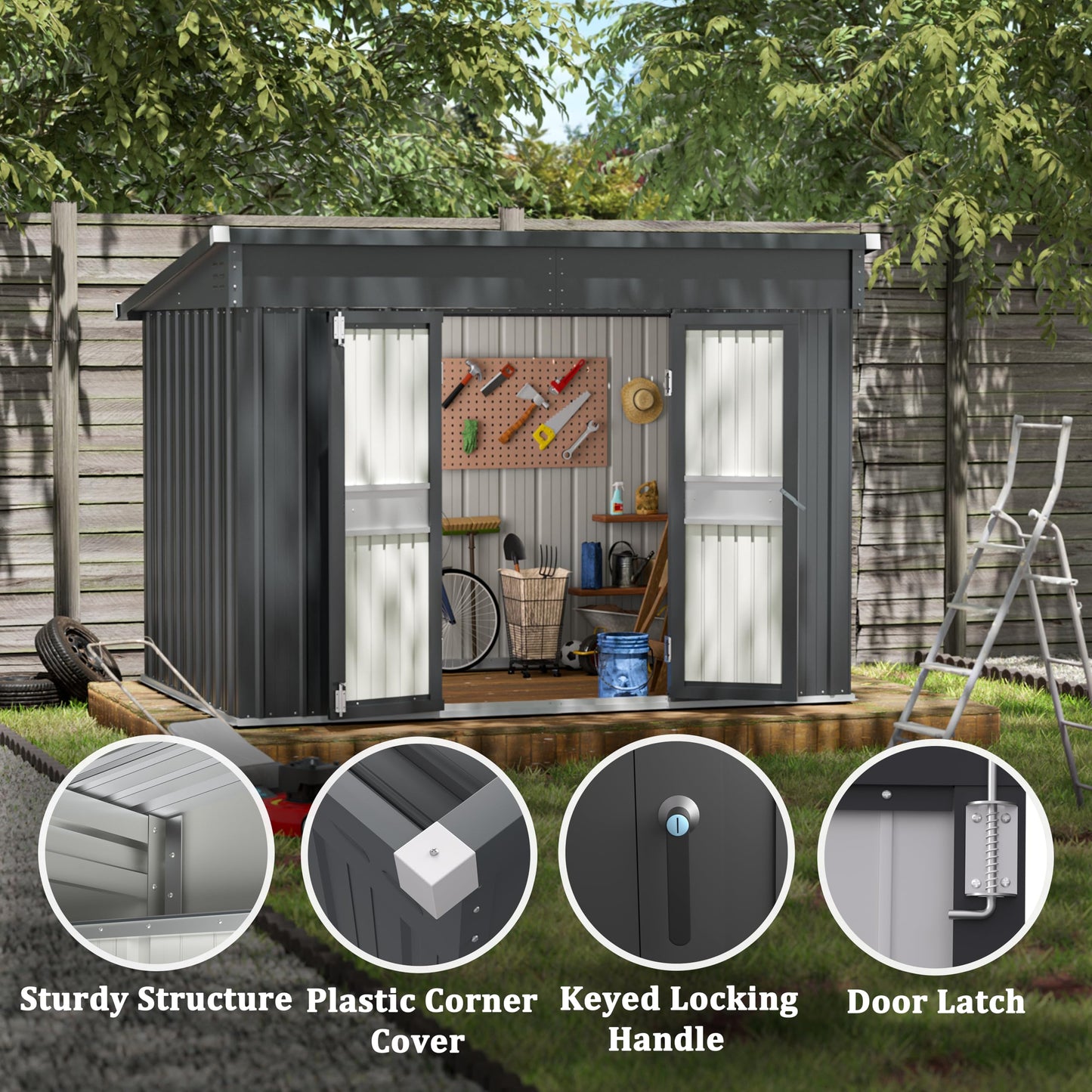 Yardenaler 6x10 FT Metal Outdoor Storage Shed, Garden Tool Shed Kit with 2 Doors & Keyed Locking, Waterproof Patio Utility Tool Shed for Backyard and Garden, Gray