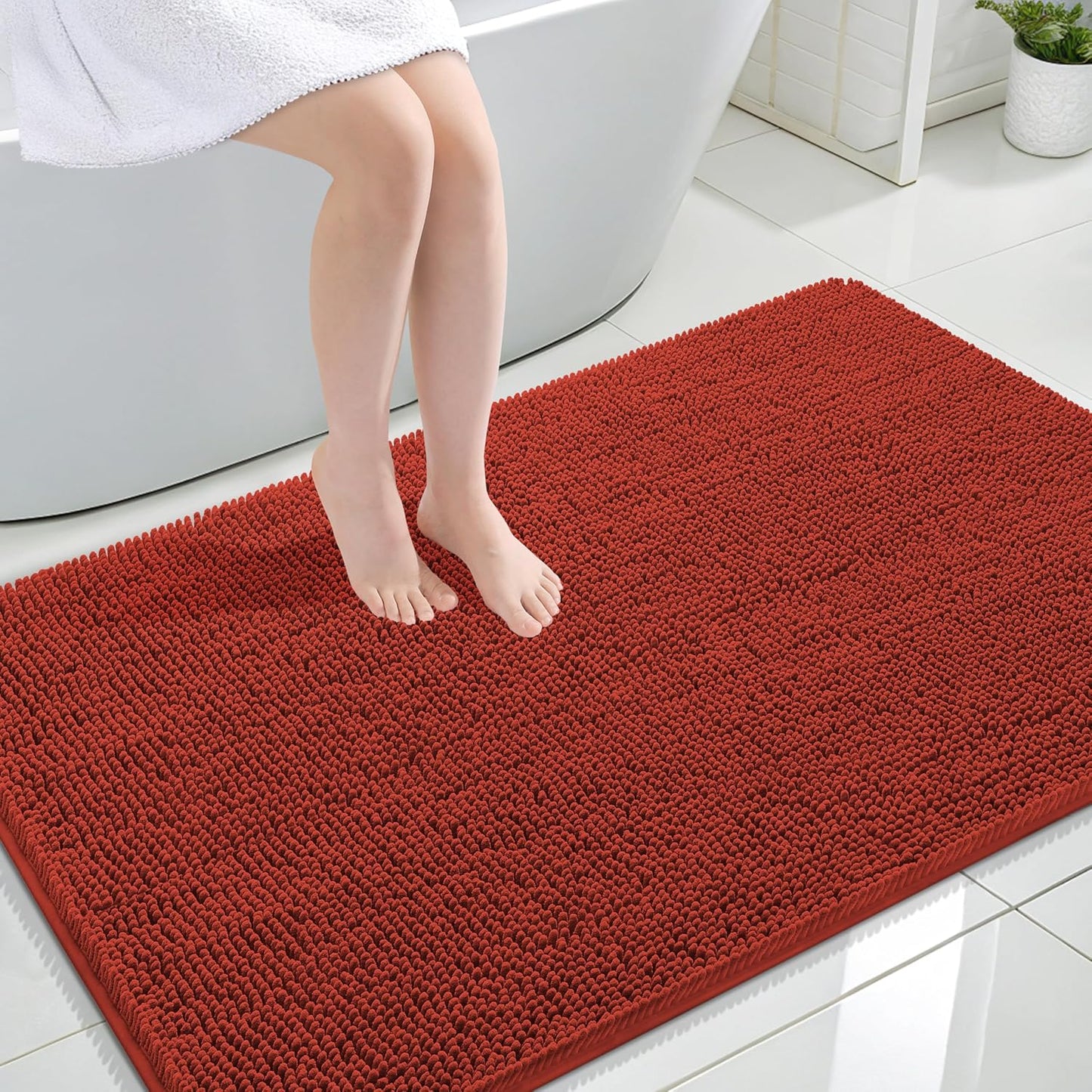 OLANLY Large Chenille Bathroom Rugs - Soft, Absorbent & Quick-Dry | 47x32 in Rustic Terracotta