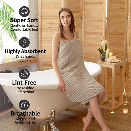 MICROFI New Microfiber Waffle Bath Towels, 2 Pieces, Oversized, Soft, Absorbent, Fast Drying, Lint Free 430 GSM (Beige)
