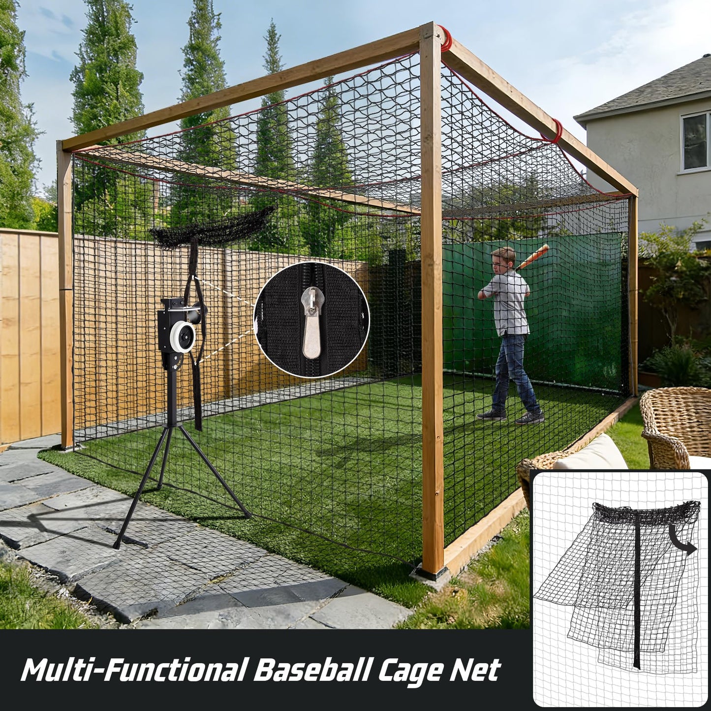Storgem Baseball Batting Cage Net, Frame Not Include, 8' X 8' X 15' Baseball and Softball Cage Netting with Door, Target Cloth, Heavy Duty Enclosed Hitting Cage Net for Backyard and Indoor