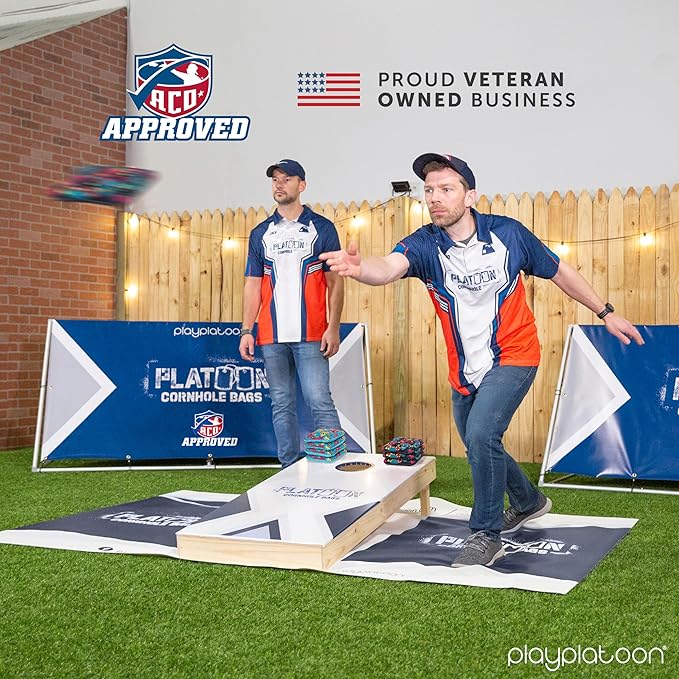 Play Platoon Cornhole Bags Set of 8 Regulation Professional Corn Hole Bean Bags ACO Approved, Competition Weight, Slick and Stick