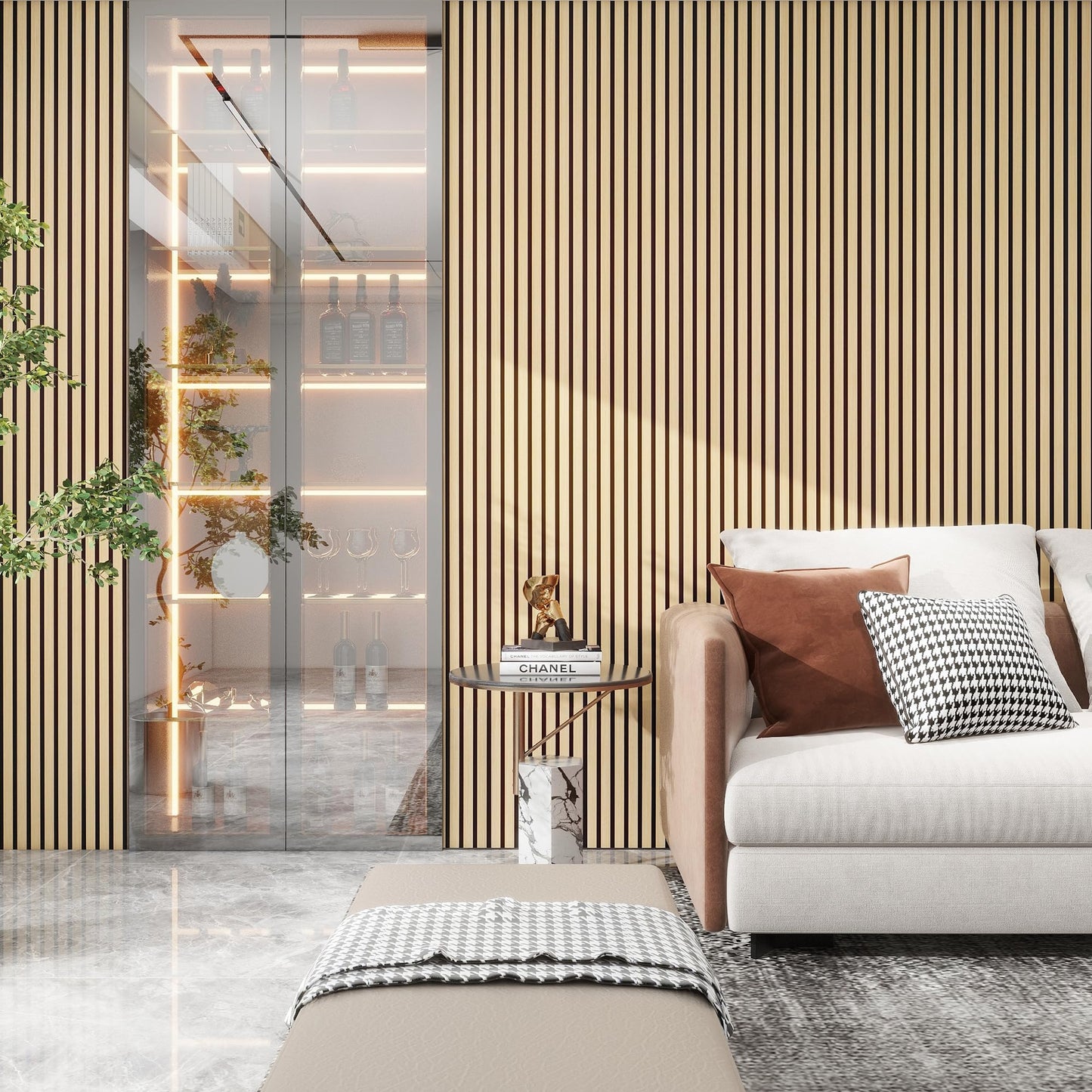 eazart 3D Acoustic Wood Veneer Slat Wall Panels for Interior Wall and Ceilings Panels,Sound-Absorbing Felt Board, Sound Proof Decorative Panels,94.49” x 23.62”Each Box Coverage,2 Pack,Natural Oak