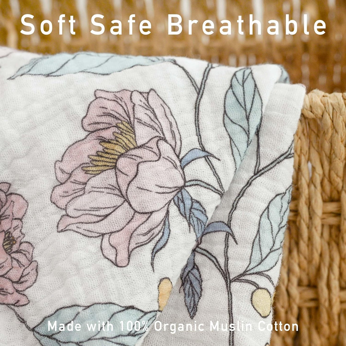 Skiennix Muslin Swaddle Blankets - 3 Pack Breathable Soft Receiving Blankets | Large 38 x 40 Inches, Cute Flower Design