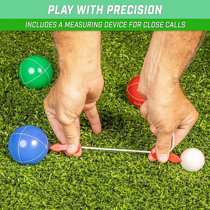 GoSports Mini Travel Size Bocce Game Set with 8 Balls, Pallino, Tote Bag and Measuring Rope - Choose Your Size
