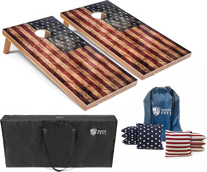 Tailgating Pros Cornhole Boards - 4'x2' Lightweight Cornhole Game- Includes Carrying Case, Set of 8 Corn Hole Bags & Tote