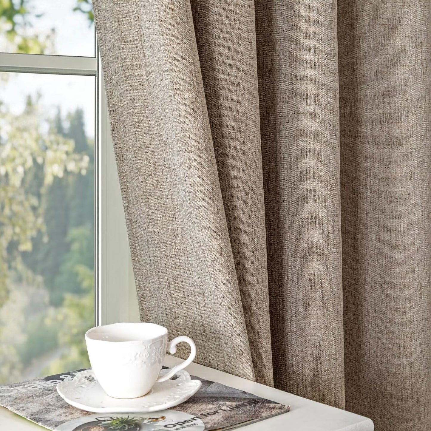 Zyvola 100% Blackout Curtains 96 inch Length 2 Panels Faux Linen Long Drapes for Bedroom Living Room Black Out Room Darkening Curtain Thermal Insulated Back Tab Rod Pocket(W52 x L96, Beige)