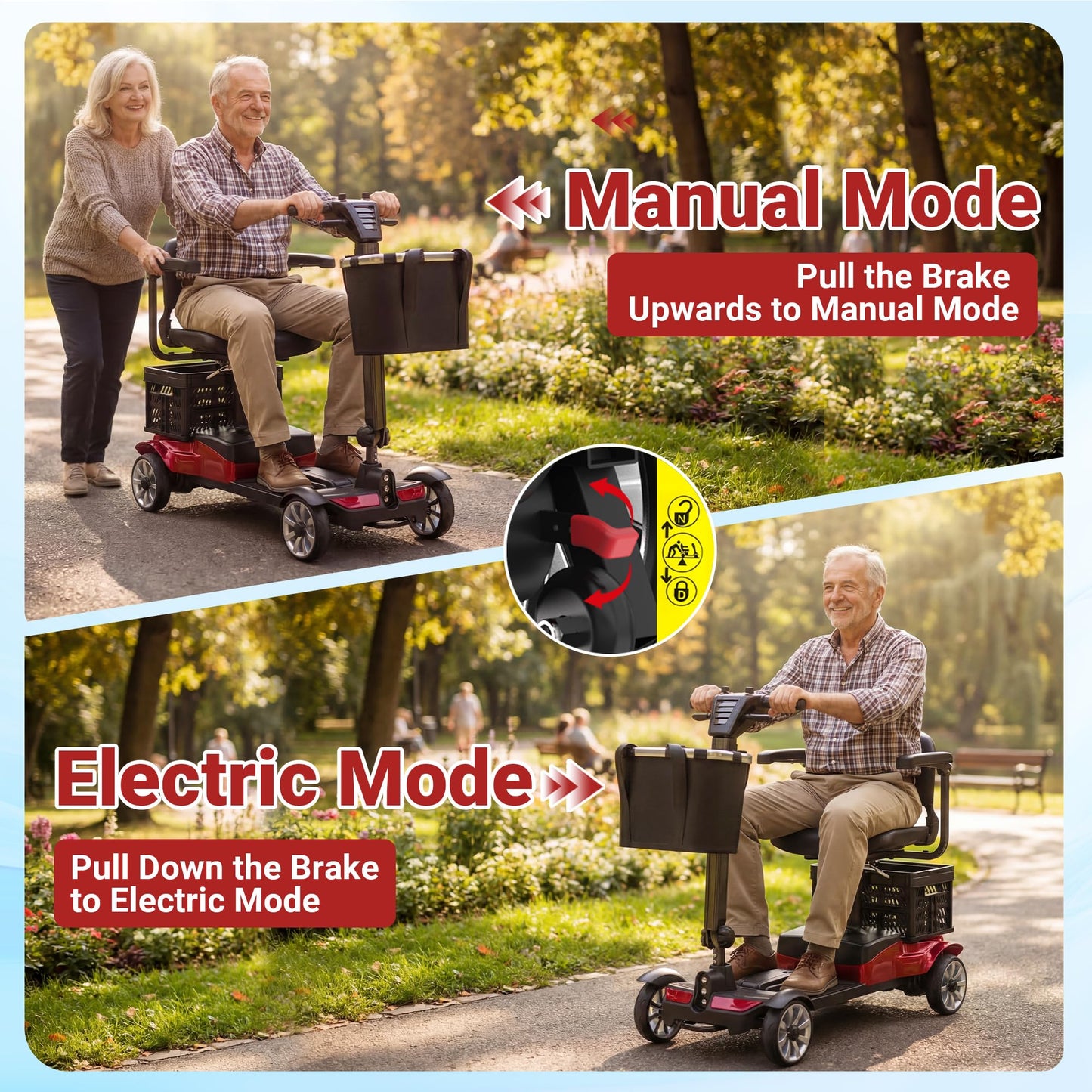 BIQISSI Mobility Scooter for Adults, 4 Wheel Motorized Mobility Scooter w/Storage Basket, 350LBS Capacity & Detachable Battery, 15Miles Electric Powered Mobility for Outdoor (Red, 15 MI-5)