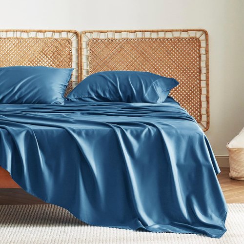 Bedsure Cooling Twin XL Sheets - Breathable Rayon from Bamboo, Soft & Silky, Deep Pocket Up to 16", Teal