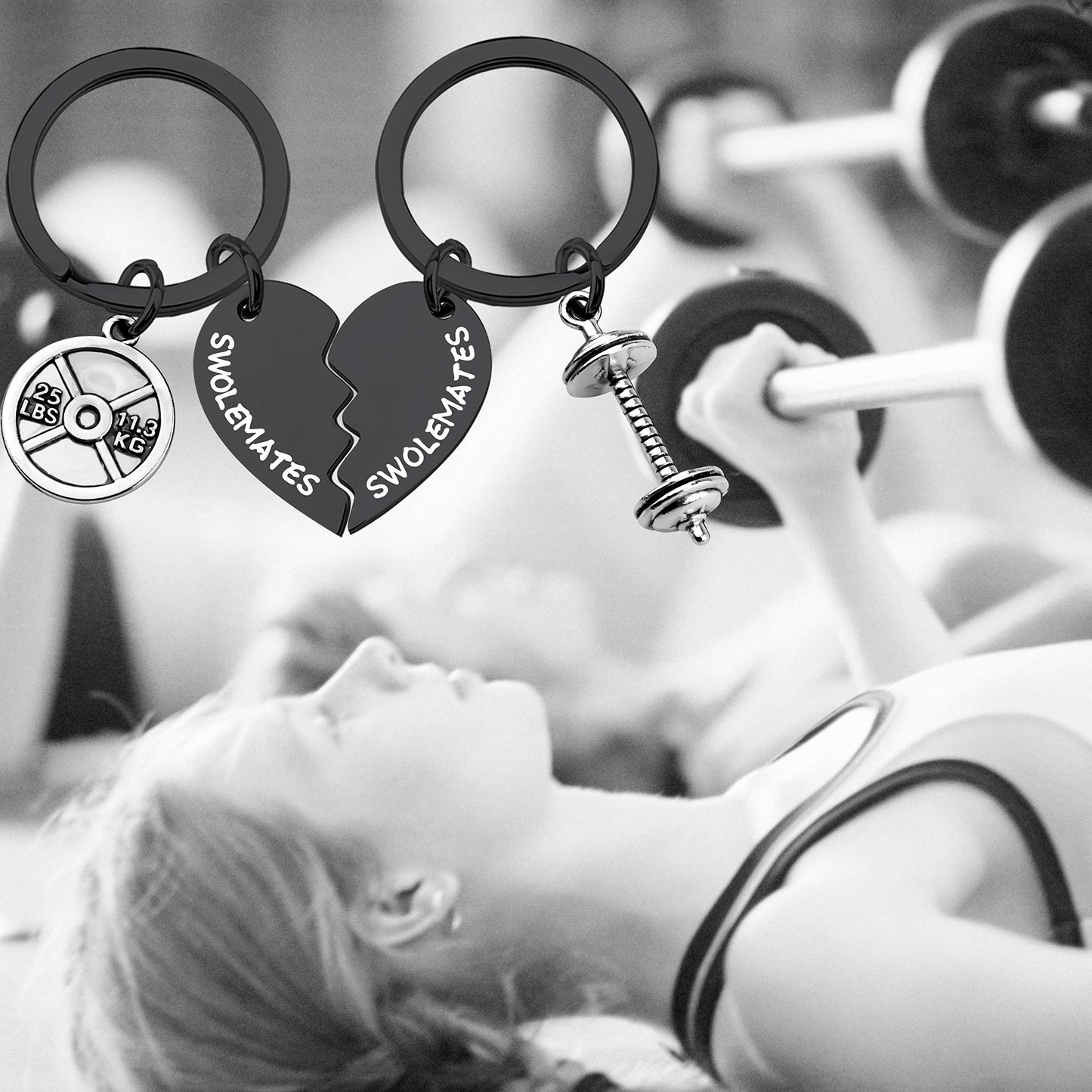 SEIRAA Keychains Workout Jewelry Fitness Gift Weightlifting Jewelry Fitness Couples Gift Friendship Keychain (keychain black)