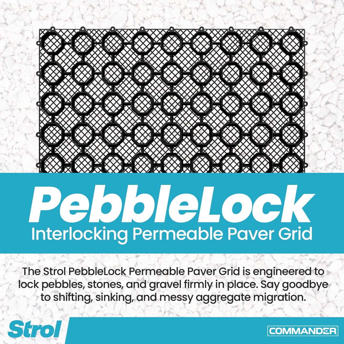 Strol PebbleLock Interlocking Permeable Paver Grid - Heavy-Duty Plastic Gravel Stabilizer Panels for Driveways, Parking Pads, Outdoor Flooring, Landscape Edging, Mud Control - 12-Pack (64 sq ft)