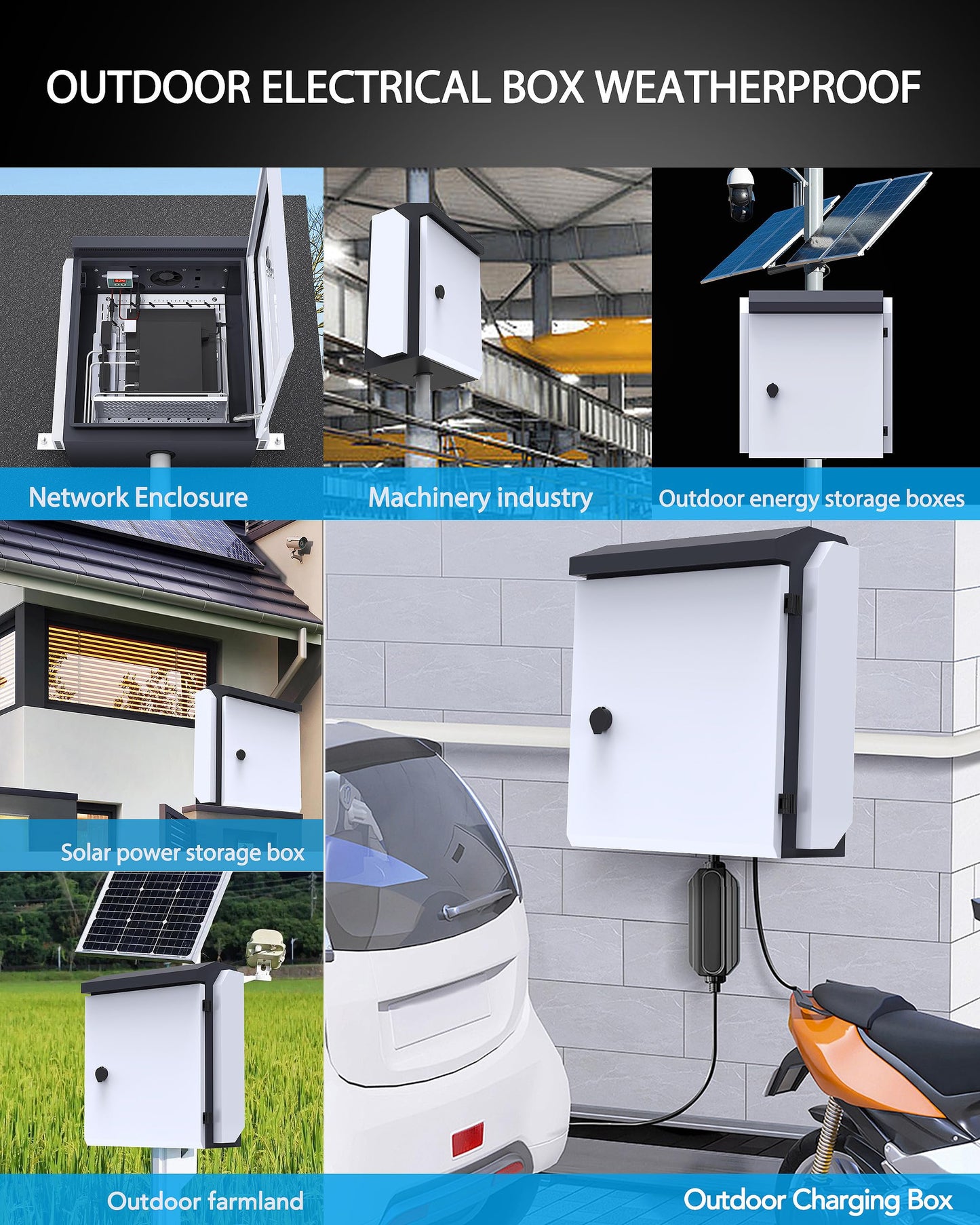 Akwscyby Outdoor Electrical Box with Thermostat and Fan, Precise Temperature Control 0.1°F, IP65 Water Resistant Rating, Galvanized Steel, Aluminum Rear Beam(21.7" x 17.3" x 9.0")