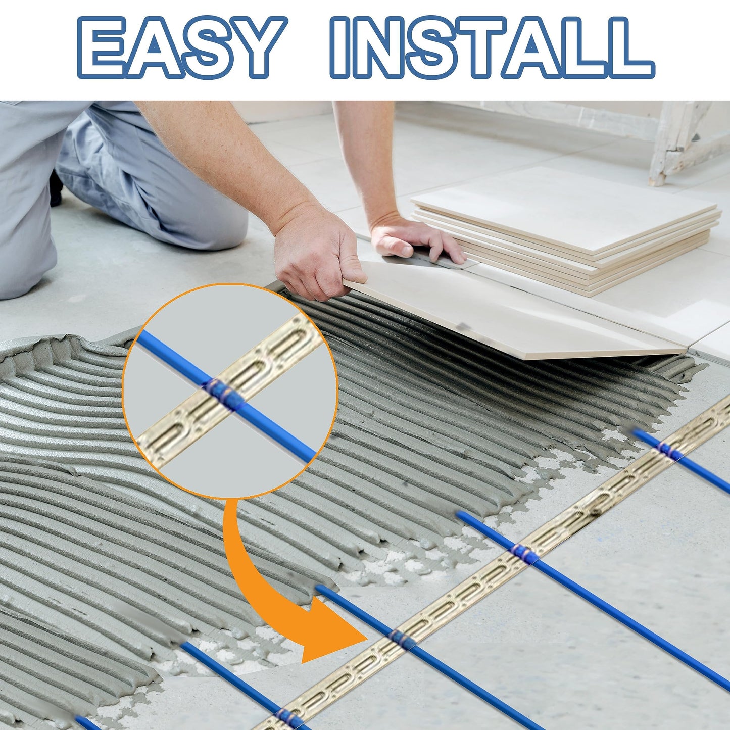 Electric Heated Floor Cable Underfloor Heating System Kit with Cable Guide, Alarm Monitor for Indoor Installation 120 V, 25 Sqft